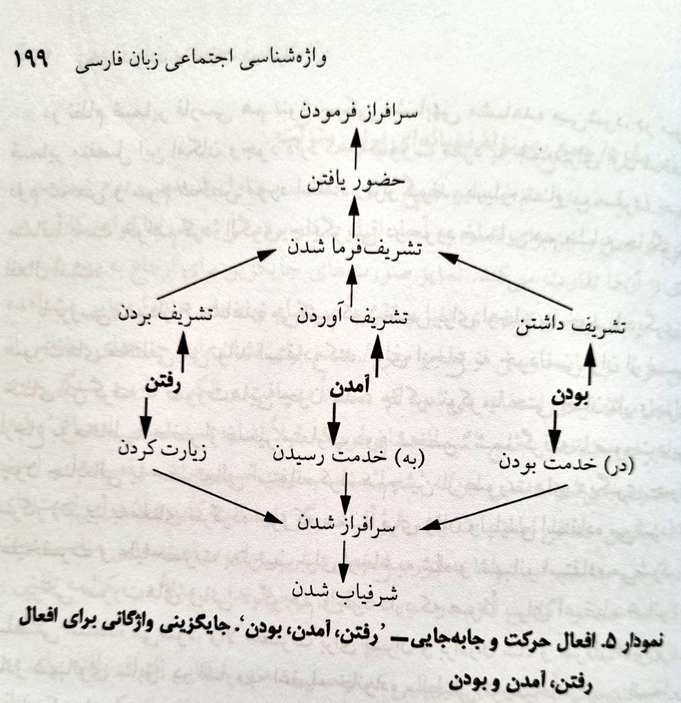 ویلیام‌بی‌من که تحقیقی از نزدیک در ایران انجام داده، توضیح میده چطور ایرانی ها در استفاده از واژه‌ها هنگام احترام و تعارف، هم دیگری را بالا می‌برن و هم خود را کوچک می‌شمارن که به صورت عمودی روند از بالا تا پایین نشان داده. نکته مهم اینه چطور معنای واژه مبهم و در هم خلط می‌شه.