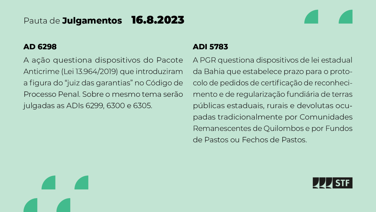 STF_oficial's tweet photo. #PlenárioSTF ⚖️ Confira a pauta de julgamentos do STF para esta quarta-feira (16). ➡️ https://t.co/DVLXgFy6UD. A sessão tem transmissão #AoVivo, a partir das 14h, pela @RadioeTVJustica e https://t.co/8LXTGA7Q2u. https://t.co/1kkYqLrjDW