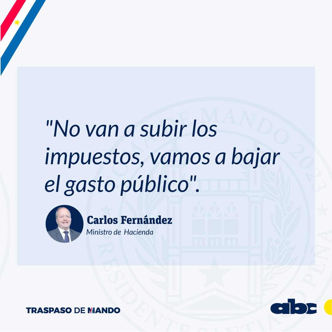 ABCDigital's tweet photo. Durante la presentación país de Santiago Peña, el ministro Carlos Fernández anunció que los impuestos no van a subir.

🗣️ "No podemos pensar en pedir mas impuestos si seguimos desperdiciando los recursos del Estado", dijo.

👀 ¿Qué te parece?

📲https://t.co/X6PS3moeam https://t.co/iQxofXYjNh