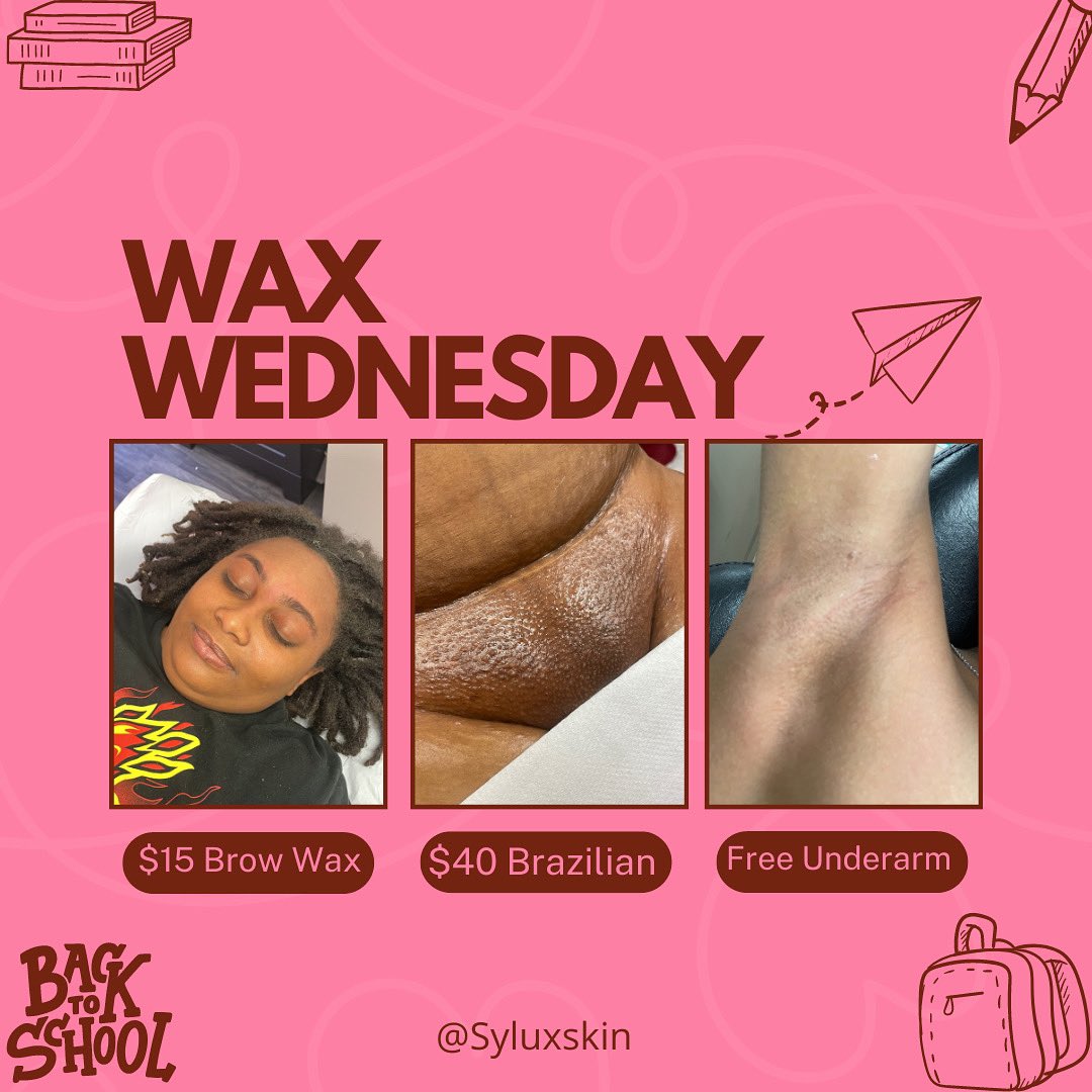 👁️ Brow Wax - $15 (Regular Price: $30)
🌸 Brazilian Wax - $40 (Regular Price: $60)
🌈 FREE Underarm Wax (Regular Price: $20)
Get a free underarm wax when you book any of the services listed above or a regular priced service. That's right, a smooth bonus just for you! 🎉