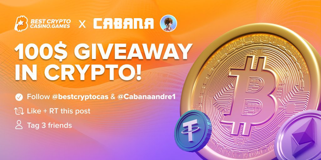 0xCabana's tweet photo. 100$ Giveaway for 1 lucky! 🥳💰

Best Crypto Casino Games and Cabana invite you to join amazing event and win rewards in crypto! 🔥

➡️Follow @bestcryptocas &amp; @Cabanaandre1
❤️Like + RT
🫂Tag 3 frens

Result in 3 days! 100$ for one winner! Good luck! 🍀 https://t.co/90OtHPXKuR