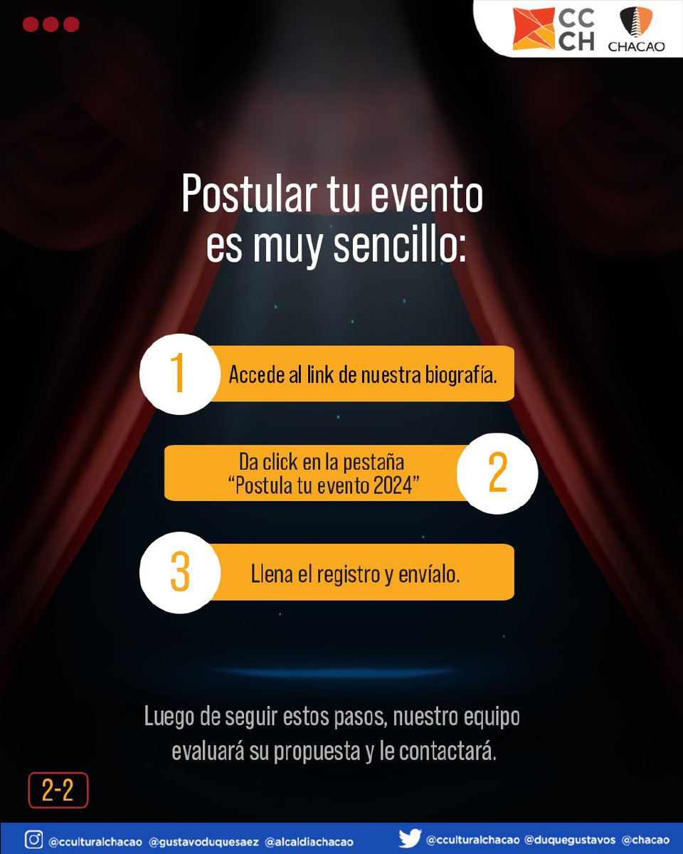 📆🤔 ¿Haz pensado en realizar un #evento y necesitas un espacio? 

¡El Centro Cultural Chacao es tu oportunidad! 

Ya puedes postular tu evento y solicitar fechas en nuestras instalaciones para el próximo año, accediendo a este link ⬇️😍
goo.su/IgPX0r4

#Chacao #caracas