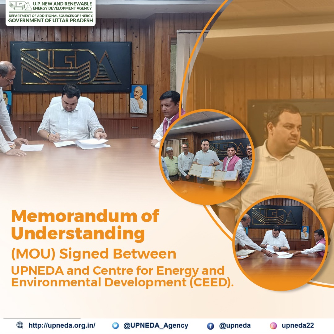 Signing of MoU Between UPNEDA and Centre for Energy and Environmental Development(CEED). <a href="/aksharmaBharat/">A K Sharma</a> <a href="/UPGovt/">Government of UP</a> <a href="/CEED_India/">CEEDIndia</a>