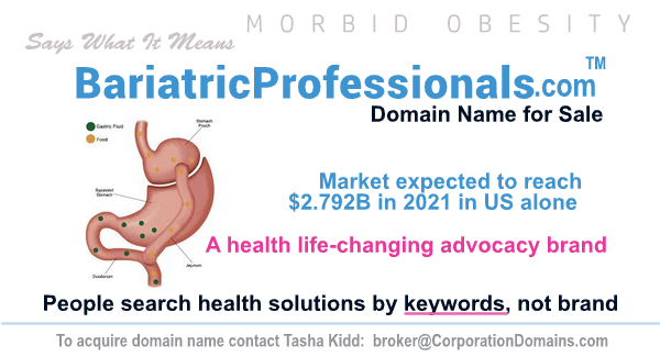 MedDomainNames's tweet photo. BariatricProfessionals·com is available for sale.
Email the address on the graphic to acquire this highly descriptive #domain. #weightlossjourney https://t.co/P4iUHAV9x8
