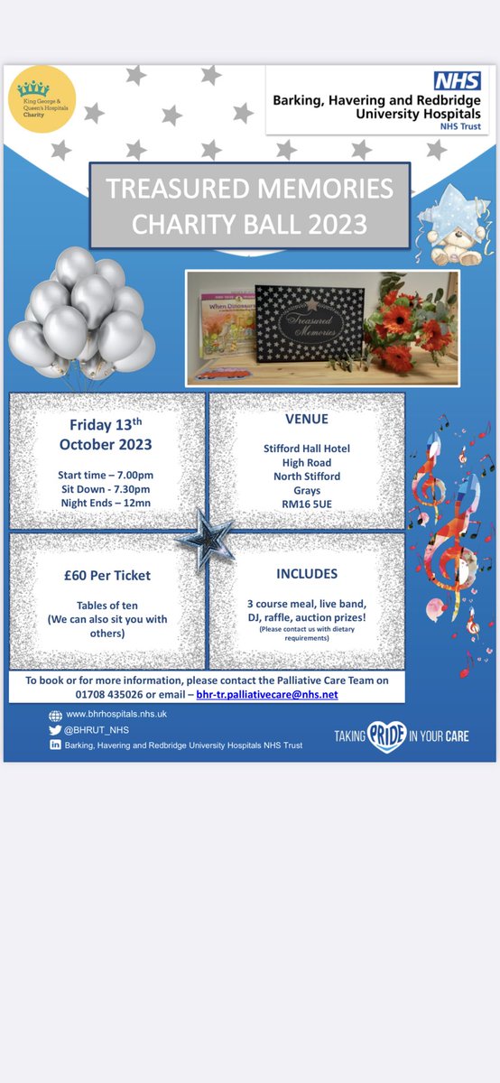 Fancy a great night out for a great cause? Come to our Charity Ball in aid of our Treasured Memories Appeal at Stifford Hall Hotel on 13 October. Please contact us for tickets 🙏🏼