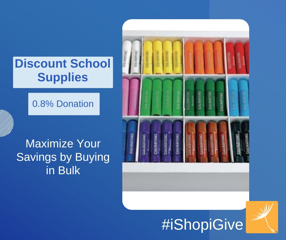 Buy more, save more at <a href="/School_Supplies/">Discount School Supply</a> - earn a free #donation for your chosen #charity when you #shop via iGive. ow.ly/5tgu50Pl5nQ
#iGiveDoYou? #iShopiGive