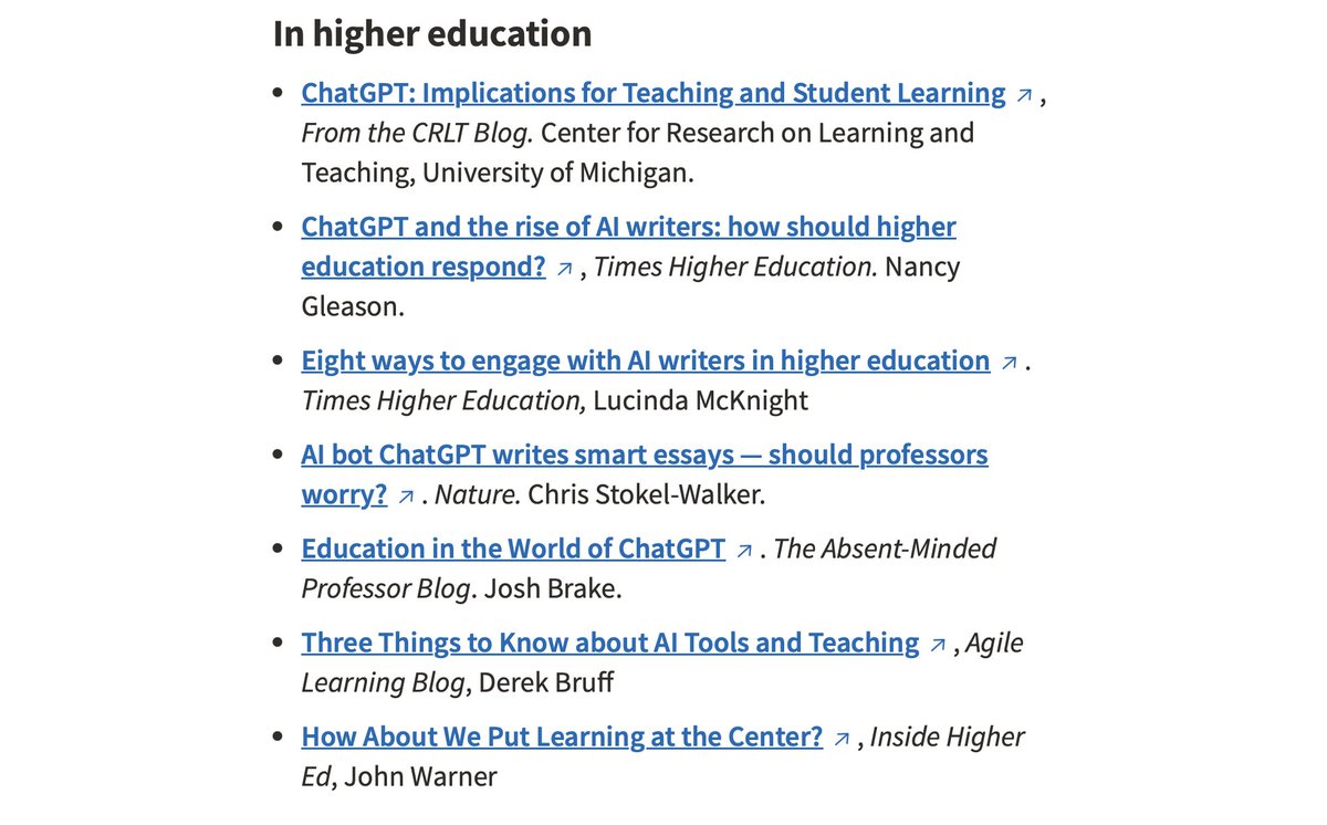 I get a lot of referrals to my newsletter from @StanfordCTL via  #StanfordTeachingCommons. Thanks for linking to my work! Hope that it is helpful to folks.

I'm also pleased to be in excellent company next to @biblioracle and @derekbruff.

teachingcommons.stanford.edu/news/ai-tools-…