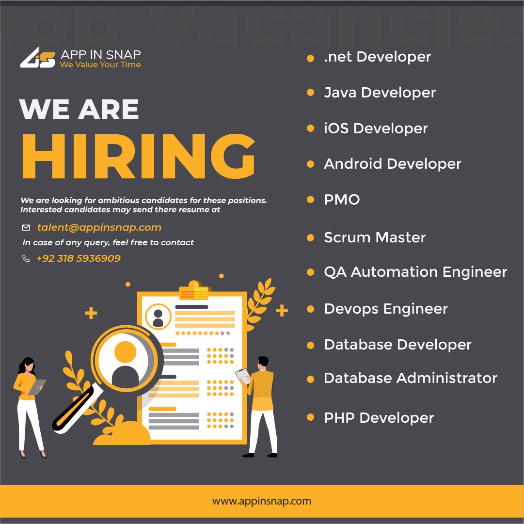 We are hiring.

#hiring #hiringnow #appinsnap #jobs #itjobsearch