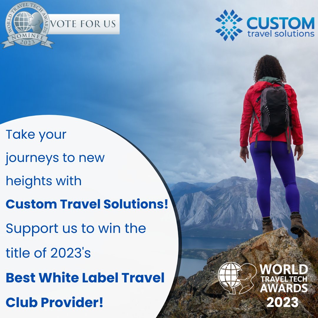 CustTravelSol's tweet image. Please cast your vote for us to win World&apos;s Best White Label Travel Club Provider 2023 at ow.ly/VvI750PjQRg

#customtravelsolutions #travelprovider #travelers #whitelabeltravelportal #traveltech #vote #worldtraveltechawards #worldtravelawards #travel #b2btravelportal
