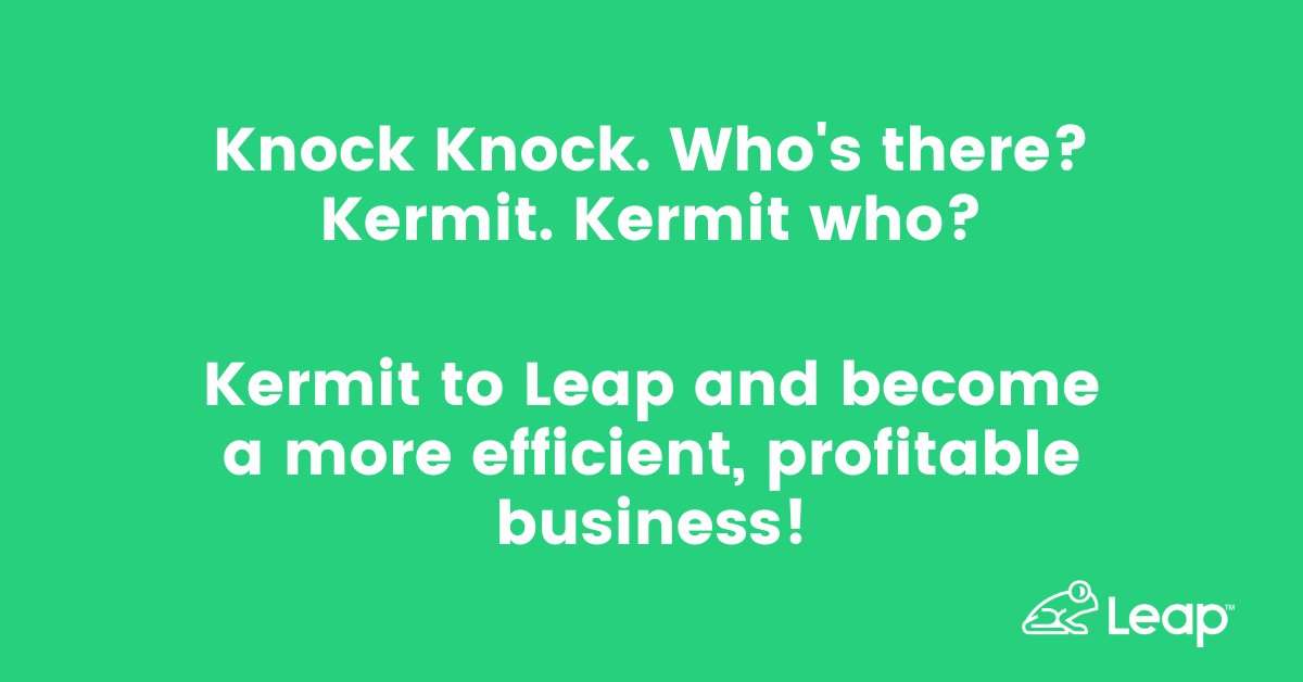 leaptodigital's tweet photo. Okay, the knock-knock joke is silly, but the Leap Platform is a knockout for your business. Seriously. 🐸💚 #LeaptoDigital https://t.co/DsMz4w8lMx