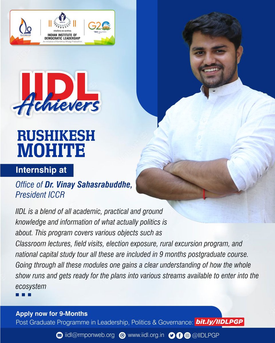 iidlpgp's tweet photo. #IIDL- Indian Institute of Democratic Leadership’s Batch 6 student - Rushikesh Mohite & an Intern at the Office of @Vinay1011, shares his #IIDLExperience.
You can be one of the #IIDLAchievers too.
Apply now to #JoinIIDL's PGP 2023-24 Batch➡️ https://t.co/MN4lJeMNQs
#IIDLPGP https://t.co/Il9lVGyeyu