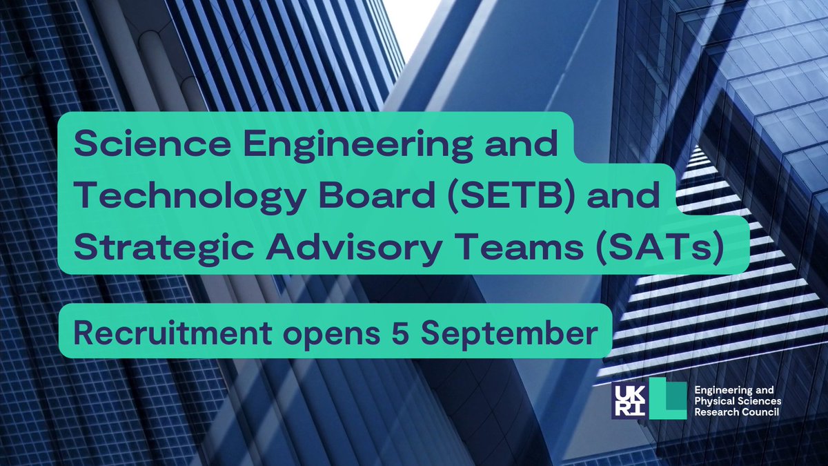 EPSRC's tweet photo. Pre-announcement📣We’re seeking new members for our advisory bodies which provide us with strategic advice and scientific guidance and help us champion bold new research challenges🔽 1/ https://t.co/d0pJioZOVd