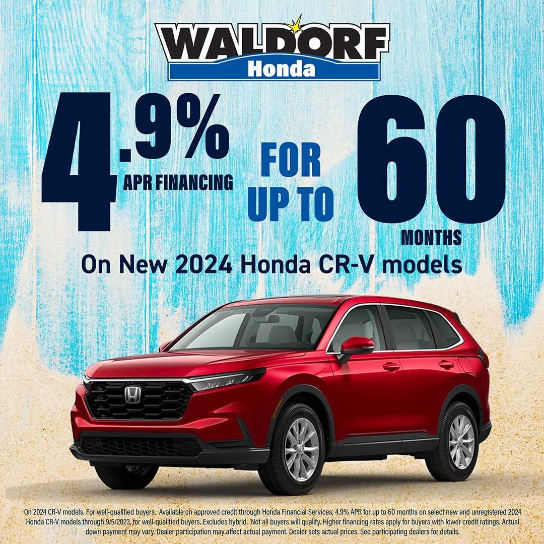 THEwaldorfhonda's tweet image. Unlock your dreams at Waldorf Honda's Certified Dream Deal Event! 🌟 Get 4.9% APR financing for up to 60 months on new 2024 Honda CR-V models. Drive home the latest and greatest in style and comfort! 🚗💨 #DreamDealEvent #NewCRV #WaldorfHonda