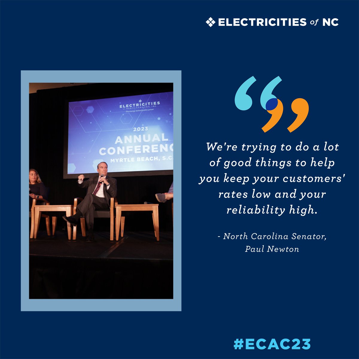 ElectriCitiesNC's tweet photo. During the legislative update at #ECAC23,
N.C. @SenPaulNewton, Sr. VP of Advocacy &amp; Communications &amp; General Counsel at @publicpowerorg Desmarie Waterhouse, &amp; N.C. Senator @MikeWoodard gave us their perspective on the current condition of federal &amp; state legislation.
#NCLeg https://t.co/jqkolQAUfv