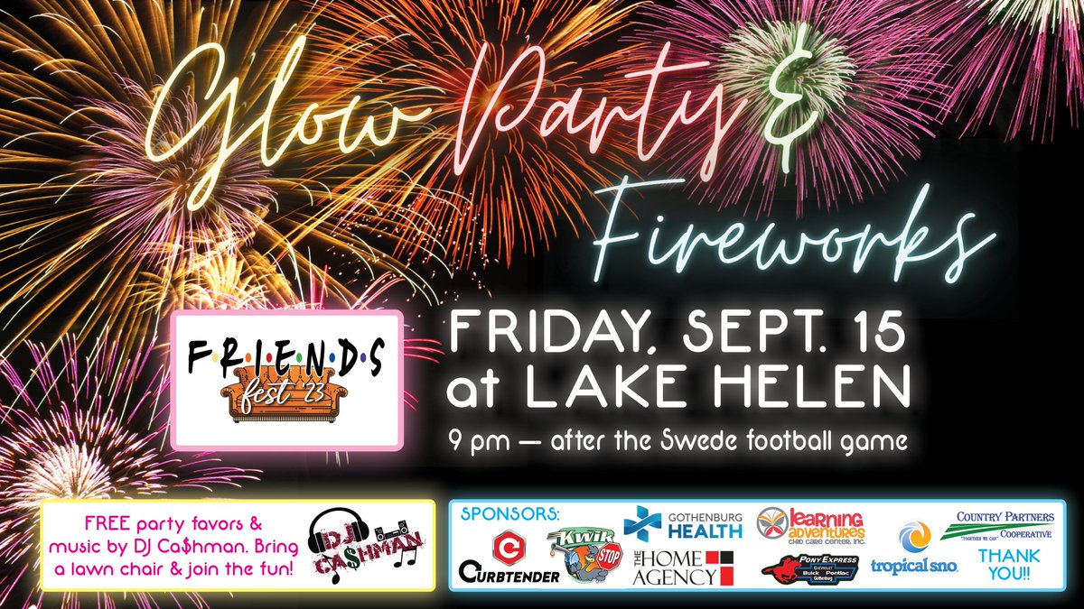 The Harvest Festival Glow Party is back with fireworks that will be better than ever! Join us at Lake Helen at dark and have a BLAST!!