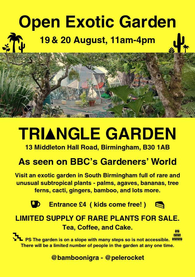 Brummie production company Pelé Rocket are hosting an Open Garden Fundraiser this weekend☀️🪴

If you love tropical gardens and supporting local filmmakers, why not visit this hidden Birmingham tropical garden, as seen on #GardenersWorld 🌵

🔗filmbirmingham.co.uk/event/pele-roc…
