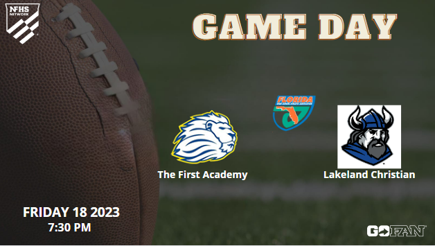 🚨🏈It's GAMEDAY🚨🏈!!
The First Academy vs. Lakeland Christian - LIVE Florida HS Football 2023 
📆 Friday, August 18
⏰7:30 PM
📺 linktr.ee/nfhsntworkcom

<a href="/LCSVikings/">Lakeland Christian</a> <a href="/LCSFootball/">Lakeland Christian Football</a>  
<a href="/LCSRecruit/">Lakeland Christian FB Recruiting</a> <a href="/OBallcoach/">Coach Berry</a> <a href="/Kevbulldog92/">KevBulldog92</a>
<a href="/coachd_dub/">Danny Williams</a> <a href="/pstjohn04/">Parker</a>

<a href="/Royals__FB/">The First Academy Football</a> <a href="/TFA_Athletics/">TFA Athletics 🦁</a>
