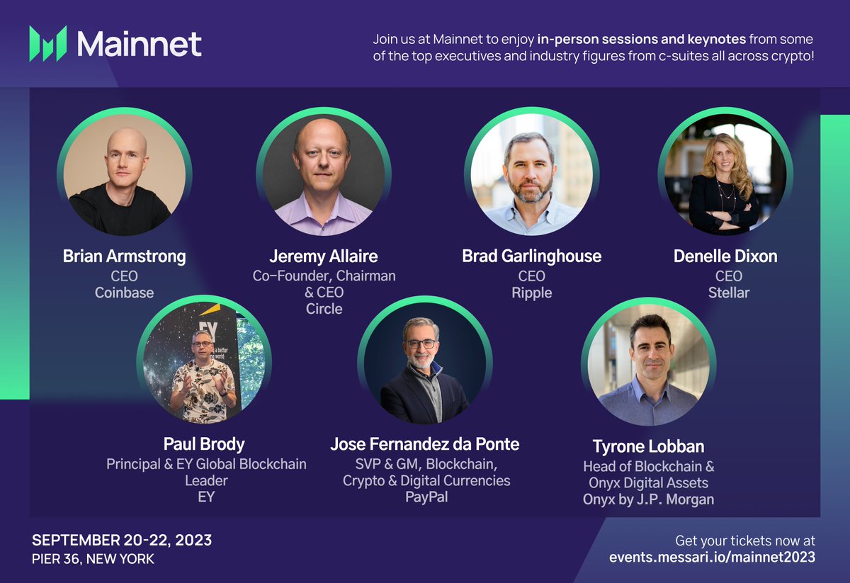 MessariCrypto's tweet photo. 1/ This fall, #Mainnet2023 returns to Pier 36 NYC from Sept 20-22. 📍

We’re thrilled to announce programming and initial speakers for the premiere crypto summit of the year, featuring 100+ in-person speakers from across the crypto and financial industries. https://t.co/wyGPCGb6wP