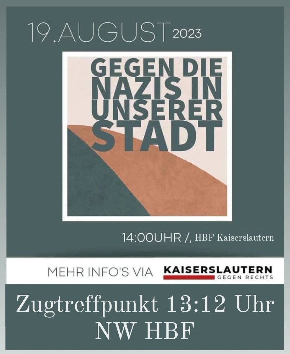 Antifa_wstr's tweet image. Am Samstag fahren wir gemeinsam nach Lautern um uns dem braunen Sumpf in den Weg zu stellen.
Schließt euch unserer Anreise an!
Treffpunkt ist um 13:12 Uhr am Neustädter Hbf
#KL1908 #Antifa
🏴🍇
@Antifa_Info_KL