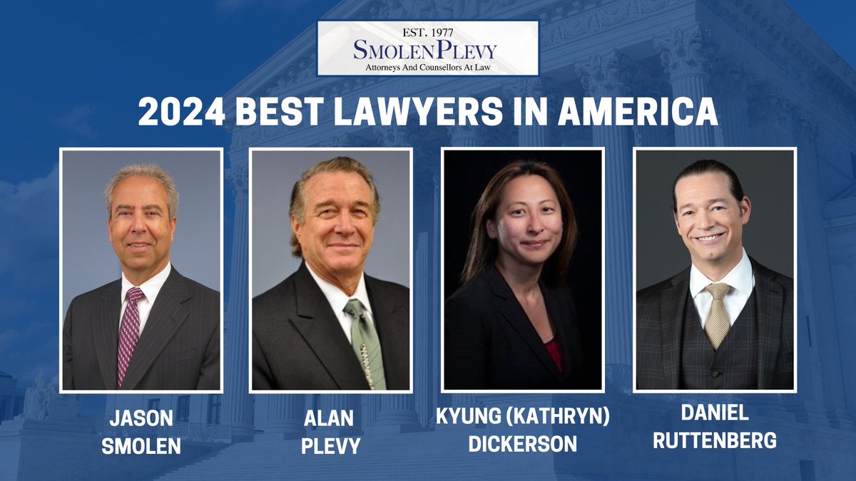 SmolenPlevy's tweet photo. SmolenPlevy is honored to announce that Jason Smolen, Alan Plevy, Kyung (Kathryn) Dickerson, and Daniel Ruttenberg have once again been recognized as 2024 Best Lawyers. https://t.co/CrDFLLvgCc
