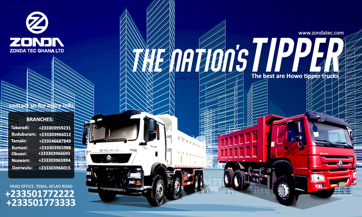 Zondatecghana's tweet photo. THE NATION'S TIPPER &amp; AND THE BEST ARE HOWO TIPPER TRUCKS.
Contact us at +233501772222 or +233501773333 to place an order.
Follow our page for more products and services @Zondatecgh https://t.co/buwRY5nWWw