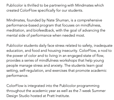 Publicolor is very excited about this partnership with Mindmates. We look forward to all the wonderful benefits and the amazing impact it will have on our students!