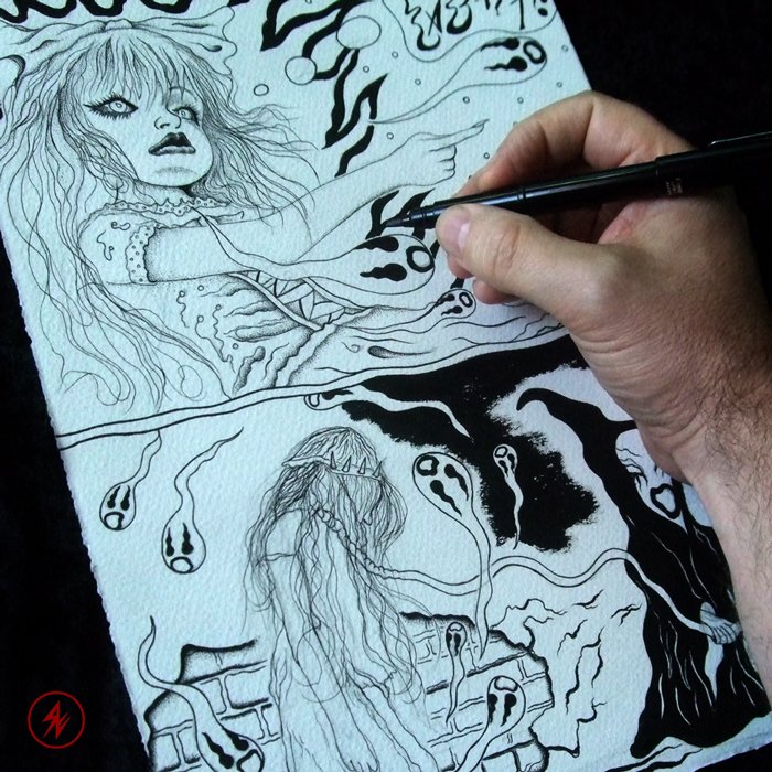 malintention's tweet photo. Posting a few in process drawings to the graphic story "Maleficium Cultus" which I will start posting up in succession going towards October. I started this year's back printing in Usine106U Gallery art books. Posting up story only at https://t.co/nX9CfxBATo https://t.co/pBEnJiyKGY