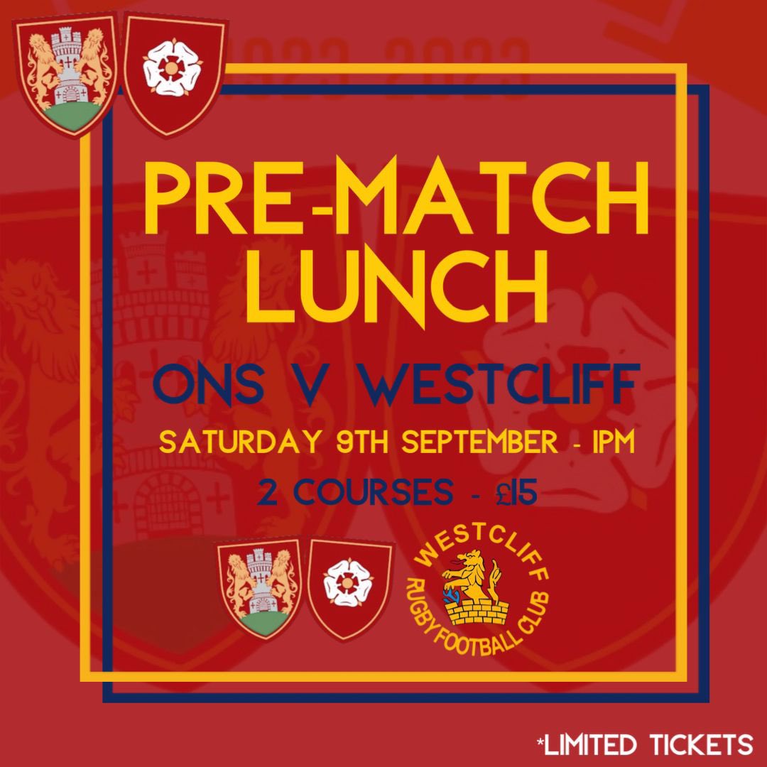 OfficialONRFC's tweet photo. Join us for a pre-match lunch for our second home game of the season against @westcliffrugby.

Tickets are limited so book early.

https://t.co/NK8ct3oFPW https://t.co/wr09Wi4SDa