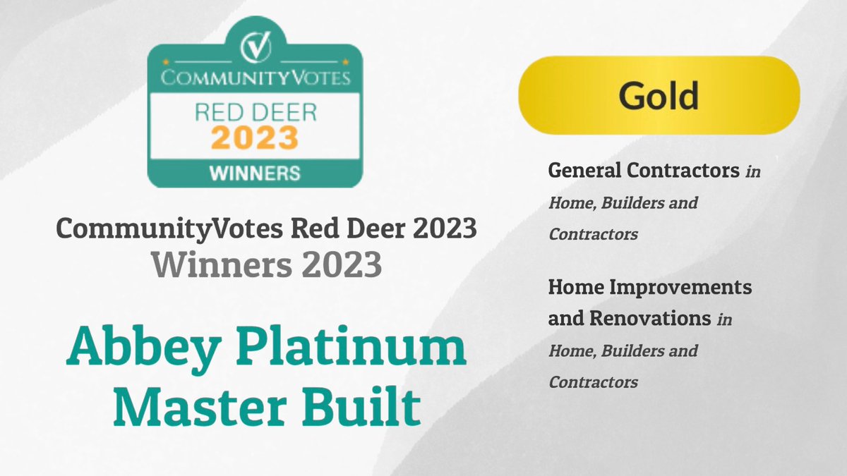 AbbeyPlatinum's tweet photo. We are proud to announce that we achieved GOLD standard in both the General Contractors and Home Improvement &amp; Renovation categories in this year’s https://t.co/yz4N2AdM2p polls!

Thank you to everyone who voted for us! https://t.co/uiI6HclPMT
