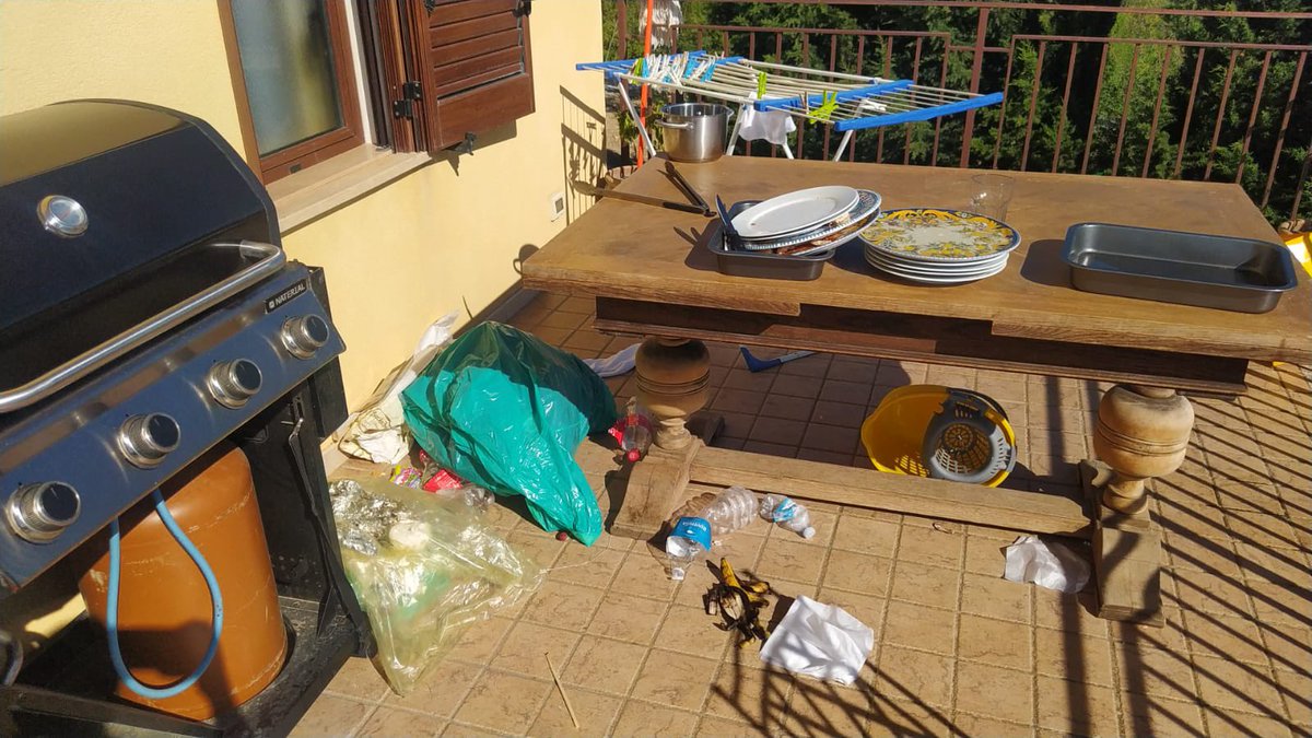 hkmarys's tweet photo. @Airbnb @bchesky: we had our 1st guests at my Sicilian villa.  They left used prophylactics with their DNA, drug paraphernalia, bottles, heaps of trash and destroyed property. They also left animal print pants.  It’s been 3 days and I keep getting the runaround.  Any tips? Thx. https://t.co/JdZk1KCbK9