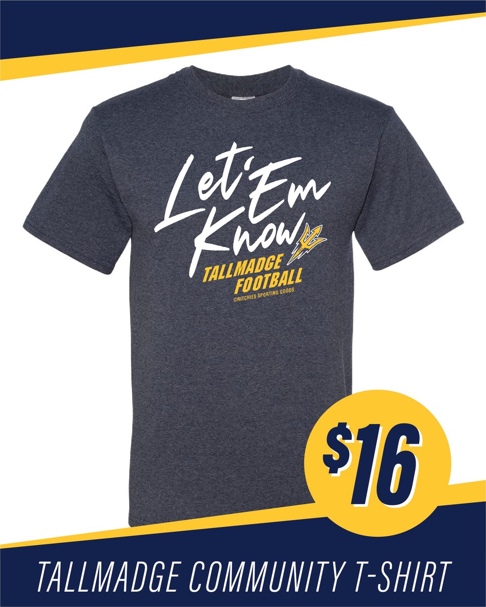 Kick-off the start of football season with this year's community t-shirt! NOW AVAILABLE at Ritchies Sporting Goods 🔥🏈 Snap a picture of you in your shirt &amp; tag us to be featured on our page 📸

#onlyatritchies #tallmadge #ohio #tallmadgebluedevils #bluedevils #gobluedevils
