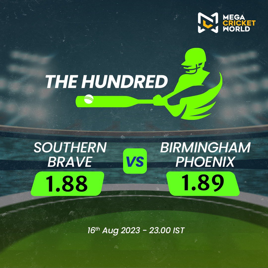 Southern Brave vs Birmingham Phoenix in Today's The Hundred Match! Who Will Outshine the Other and Take the Victory Home? 🌟 

mcwlnk.co/u0b0

#TheHundred #Cricket #SouthernBrave #BirminghamPhoenix #CricketMatch #OnlineBetting #OnlineGaming #MegaCricketWorld