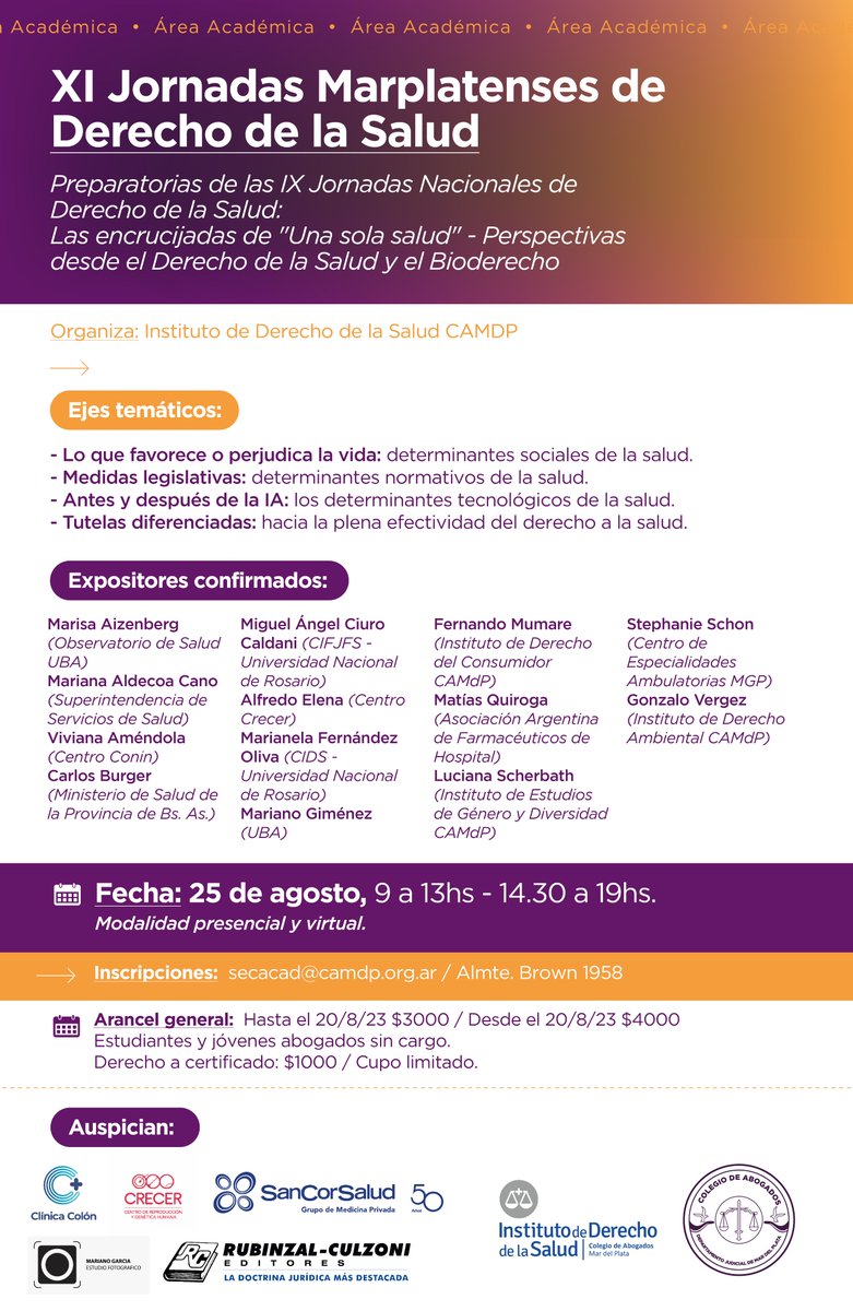 fernandorizzi1's tweet image. Se vienen las XI Jornadas Marplatenses de Derecho de la Salud, organizadas por el @CA_MDP