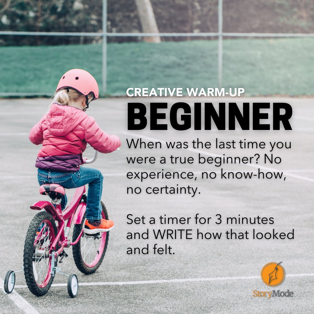 instorymode's tweet image. When was the last time you were a beginner? Set a timer for 3 minutes and WRITE how that looked and felt. In Story Mode Circle, we use prompts to get good ideas flowing. Join us! #RefuseToBeBoring #GetInStoryMode #creativewarmup instorymode.com/circle-solo/
