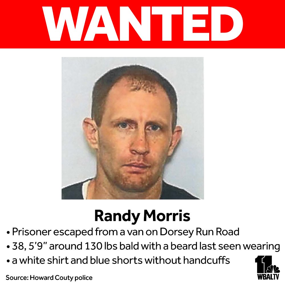 wbaltv11's tweet photo. *JUST IN* People in Howard and Anne Arundel Counties should be on the look out for an prisoner who escaped custody Wednesday morning. https://t.co/hkI4IAd6HO https://t.co/1ty5feDoRX