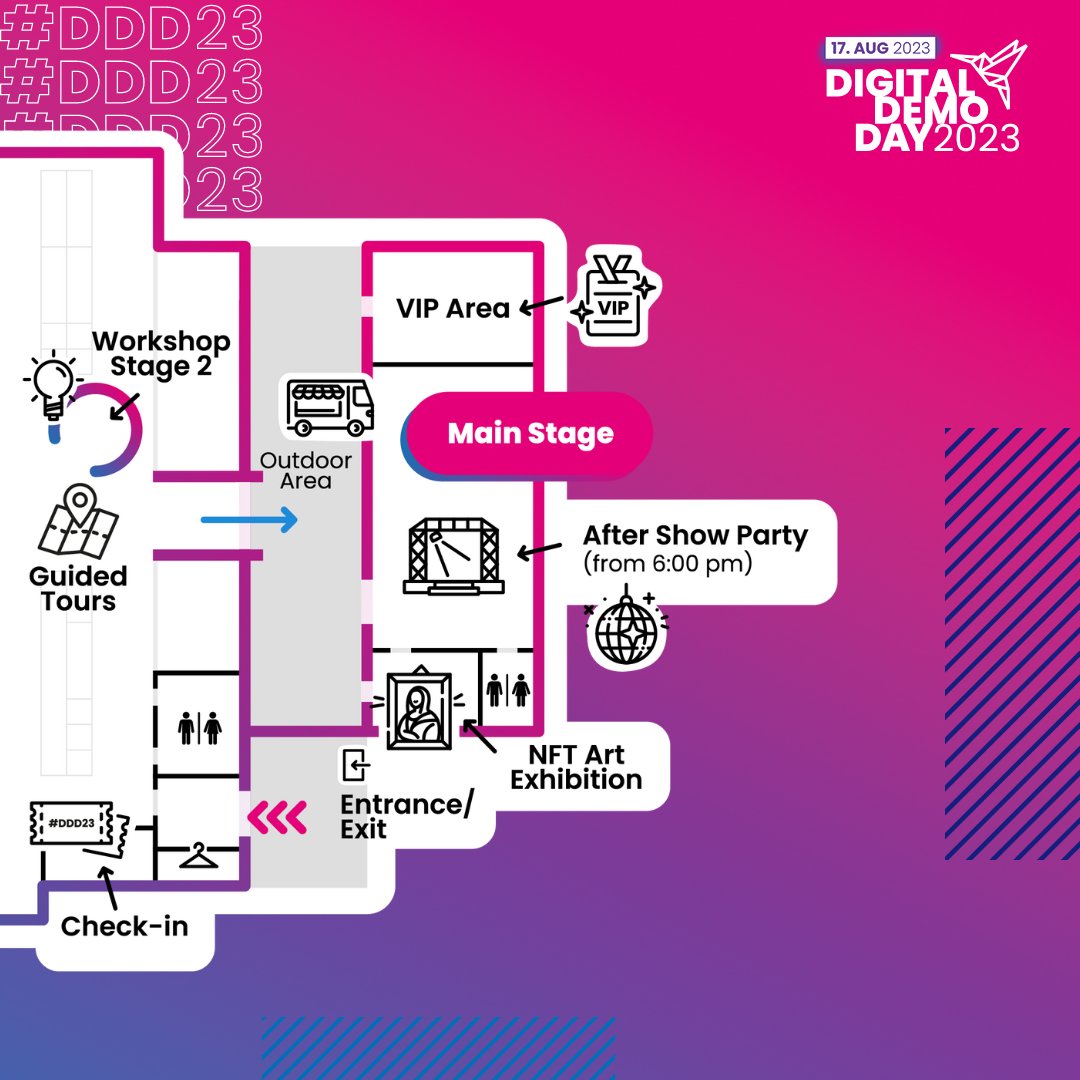 digihub_de's tweet image. 🤩 Finally the time has come: The #DD23 opens its doors tomorrow! 
🚪And so that no one gets lost behind these doors, you can already take a look at the site map of our halls at AREAL BÖHLER!
🥳 We are looking forward to seeing you tomorrow!

#digitaldemoday #tech #event #startup