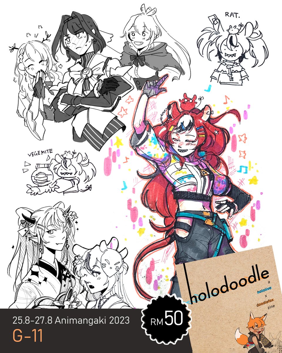 sharing some sample pages of my 'holodoodle' zine for #AMG2023 #Animangaki2023! 

Preorder link in tweet below 👇 
