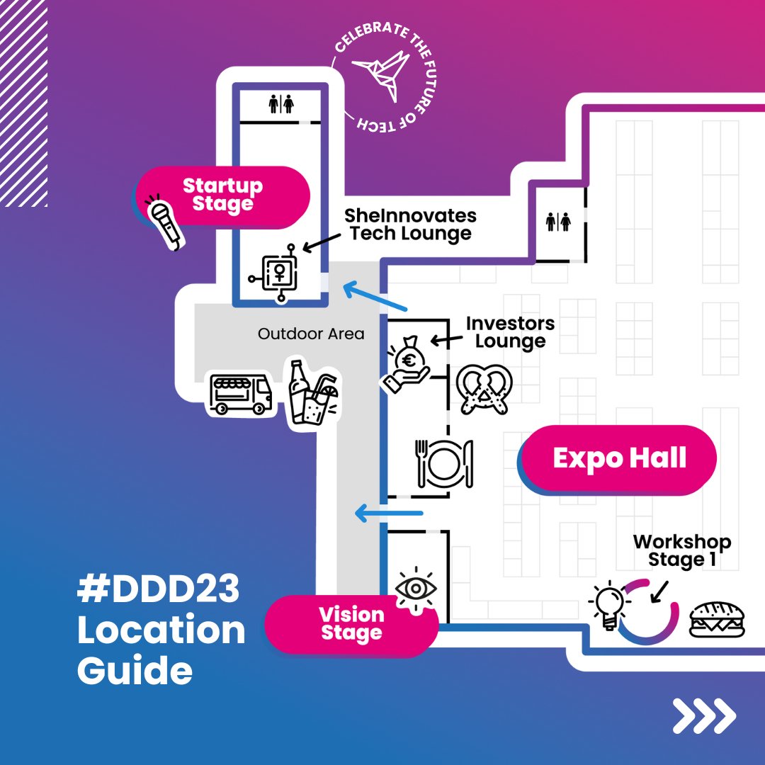 digihub_de's tweet image. 🤩 Finally the time has come: The #DD23 opens its doors tomorrow! 
🚪And so that no one gets lost behind these doors, you can already take a look at the site map of our halls at AREAL BÖHLER!
🥳 We are looking forward to seeing you tomorrow!

#digitaldemoday #tech #event #startup
