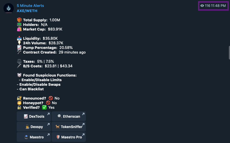 🔥 Over 1500%+ with $AXE

With our newly working alerts, we've managed to capture $AXE at a low cap of 83k, and now it has reached around 5.8 million mcap.. As always DYOR!

🤖 Phate: t.me/combustionalph…