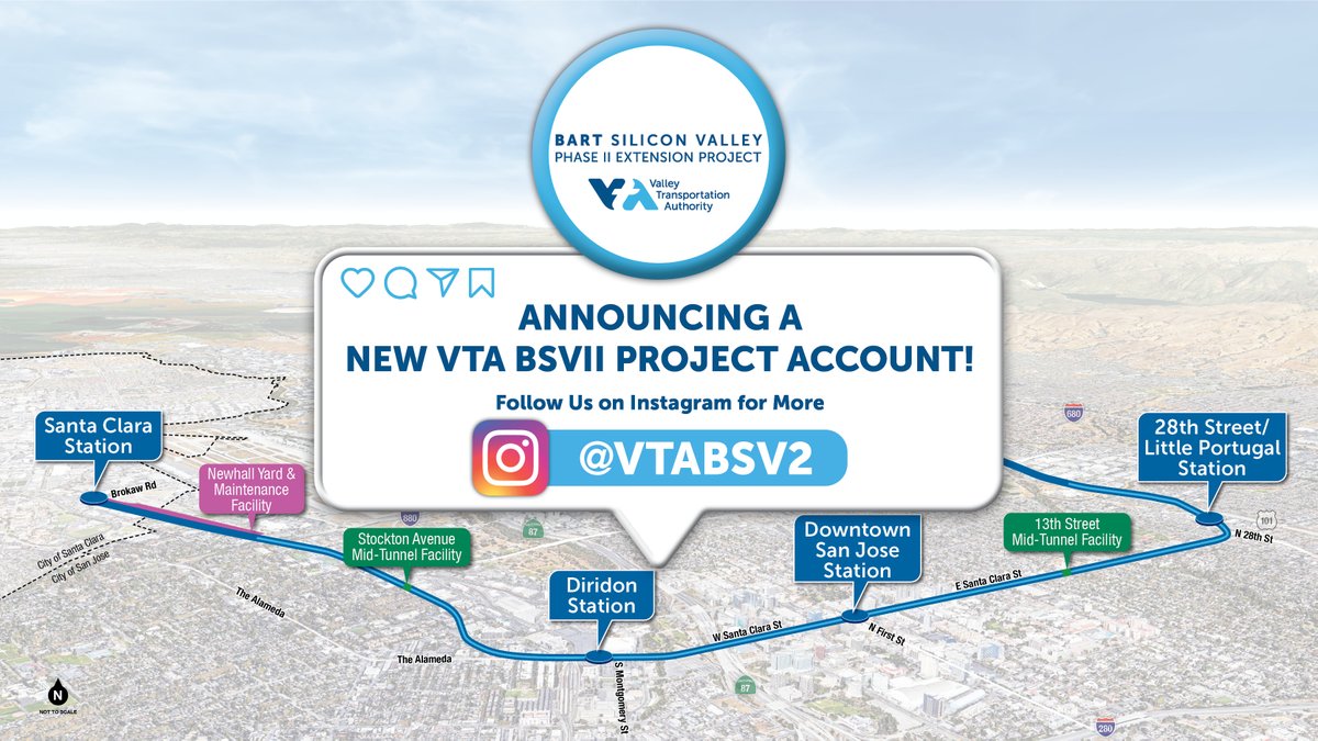 vtabsv2's tweet image. Stay informed about VTA’s BART Silicon Valley Phase II Extension Project! Give the new official project Instagram account @vtabsv2 a follow to stay in the know about important project updates, community events, the team’s efforts, and more! 
#hellovta #bartsiliconvalley #vtabsvii
