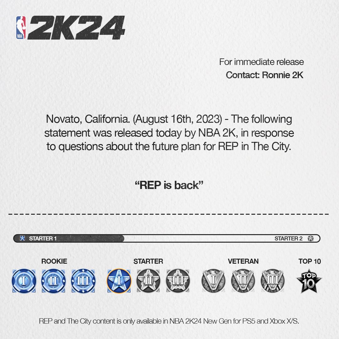Stahtistics_'s tweet image. I told Y’all this was the last thing to announce

REP is Officially back in 2K24

where the rewards tho👀