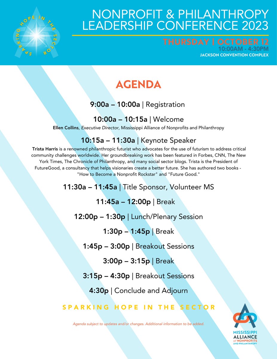 We are excited to finally share our agenda for the Nonprofit and Philanthropy Leadership Conference in October. Registration is now open, and capacity is limited.

Register today: lnkd.in/gDPyRJQn