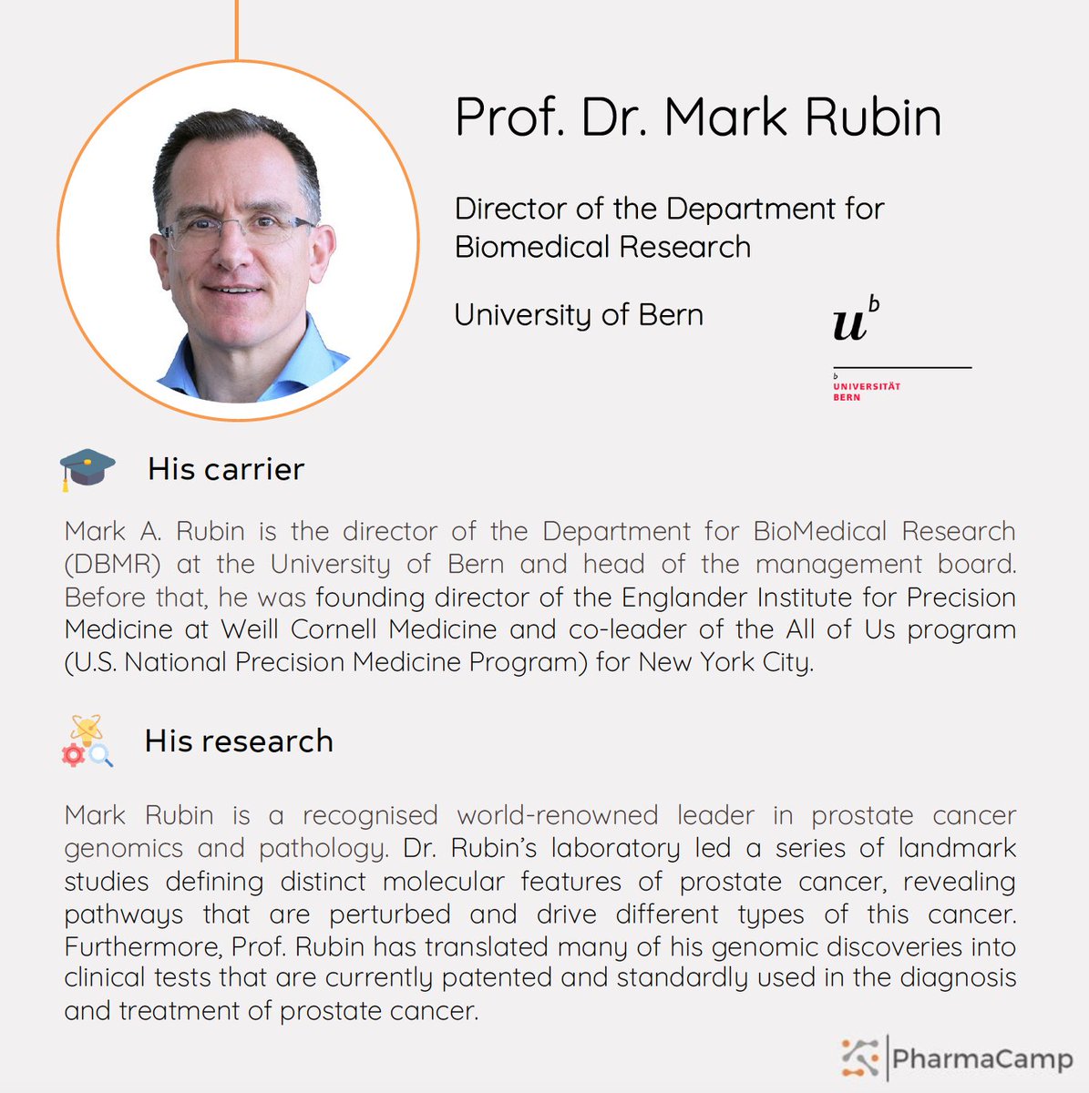 Pharmacamp 2023 will take place in Bern in September. Meet our speakers ! Third on is Prof. Dr. Mark Rubin, Director of the Department for Biomedical research at the University of Bern! We are looking forward to listen to his talk ! #pharmacamp #unibe #precisionmedicine