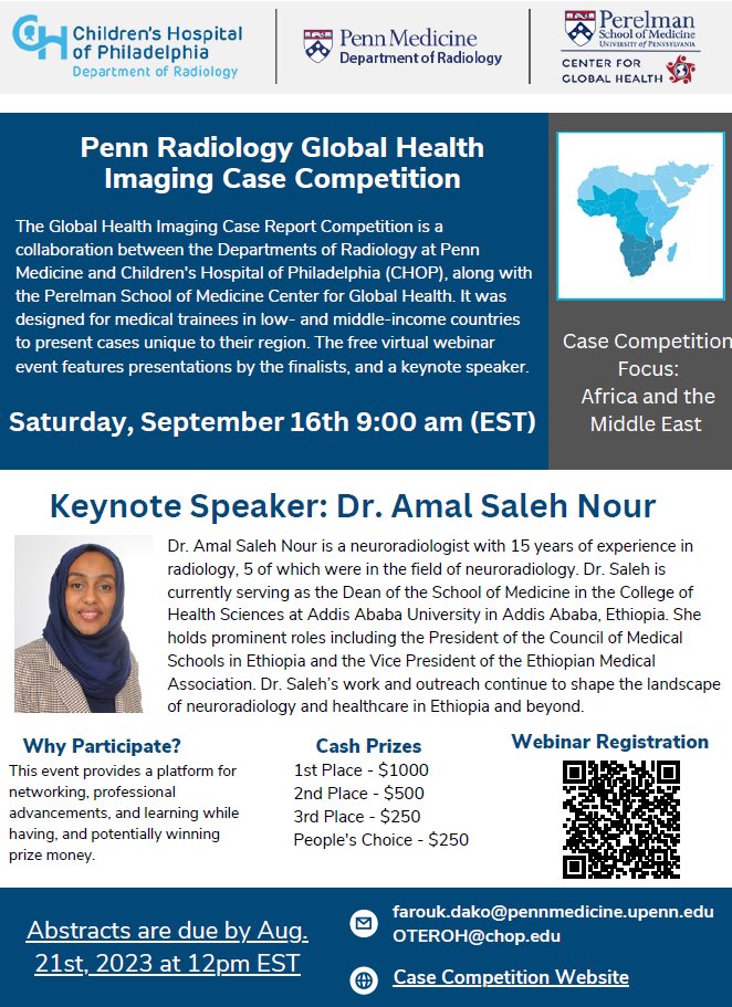 📢🚨Do not miss out on this chance to make an impact!

The deadline for the Case Competition focused on Africa and the Middle East is on August 21st🗓️. 

⚡️Hurry up and submit your abstracts 📚for a chance to win!💰

For more info: pennmedicine.org/departments-an…