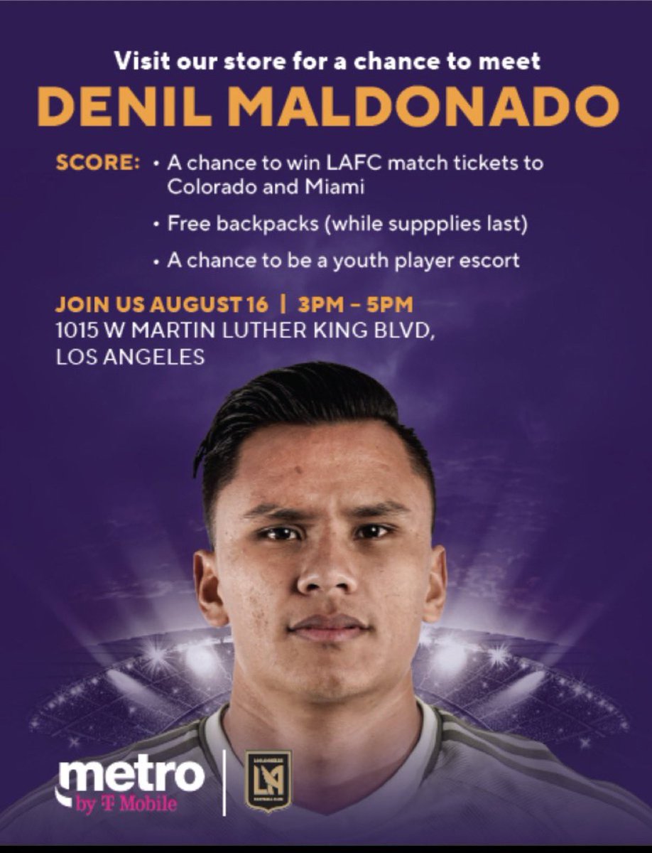 Stacie Llaurado (@staciellaurado) on Twitter photo Today is the day! #LAFC player Denil Maldonado come to <a href="/MetroByTMobile/">Metro by T-Mobile</a> with <a href="/iloveklove/">iloveklove</a>! Tickets, LAFC backpack giveaways and more! Today is the day! #LAFC player Denil Maldonado come to <a href="/MetroByTMobile/">Metro by T-Mobile</a> with <a href="/iloveklove/">iloveklove</a>! Tickets, LAFC backpack giveaways and more!