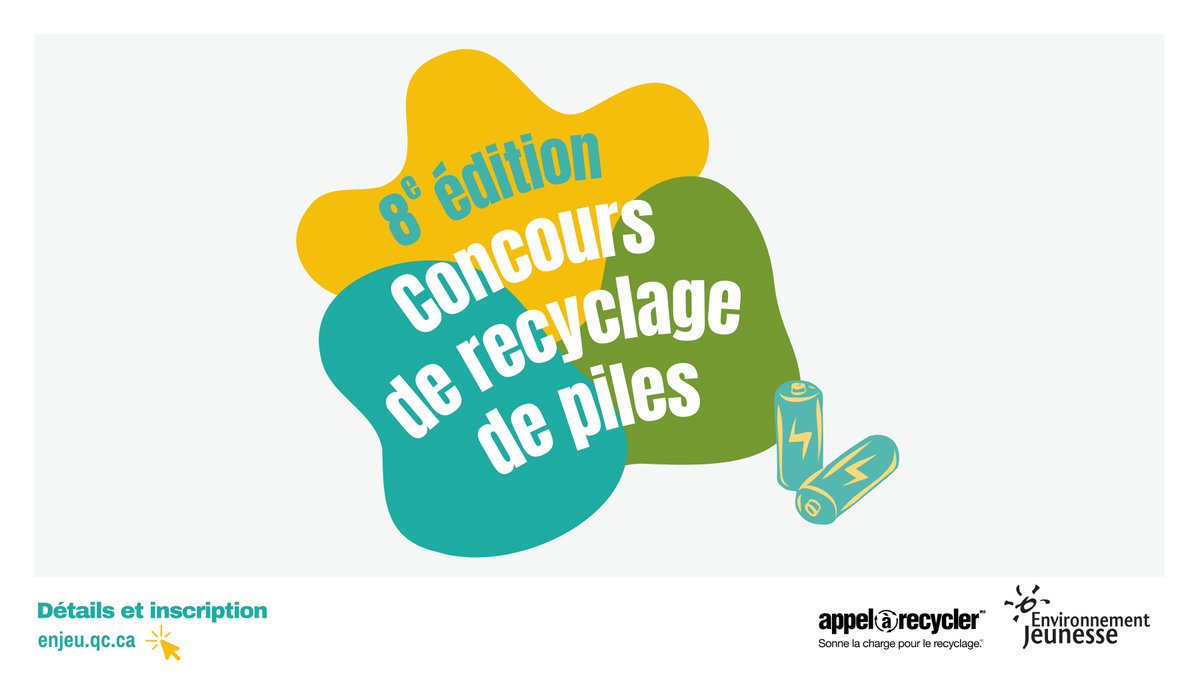 ENvironnement JEUnesse (ENJEU) (@enjeuquebec) on Twitter photo 8e édition du #concours de recyclage de #piles 🔋Prenez part à la #sensibilisation du #recyclage de piles et à la #protection de l’#environnement dans votre milieu 🌱 ! Plusieurs prix offerts 💪 Inscriptions jusqu'au 30nov. : bit.ly/inscription-co… <a href="/AppelaRecycler/">AppelàRecyclerCA</a> 8e édition du #concours de recyclage de #piles 🔋Prenez part à la #sensibilisation du #recyclage de piles et à la #protection de l’#environnement dans votre milieu 🌱 ! Plusieurs prix offerts 💪 Inscriptions jusqu'au 30nov. : bit.ly/inscription-co… <a href="/AppelaRecycler/">AppelàRecyclerCA</a>
