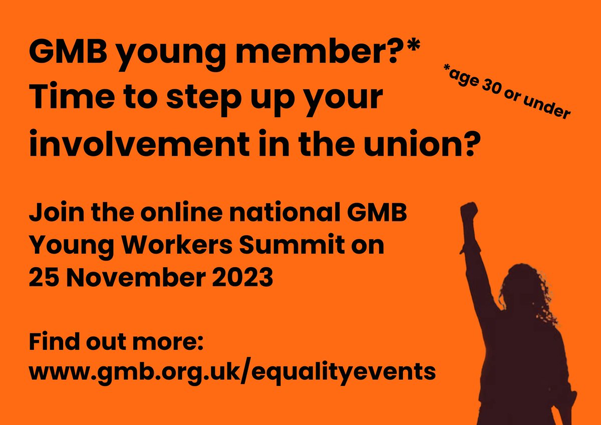 GMBYoungWorkers's tweet photo. 📢 Join the 2023 GMB Young Workers Summit 📢

🗓️We're holding our 2023 GMB Young Workers Summit online on 25th November!

The day will include guest speakers, training &amp; discussions on organising young workers - come along &amp; get involved! 

Find out more https://t.co/sezhq6fKDz https://t.co/5JX4EyvlKl