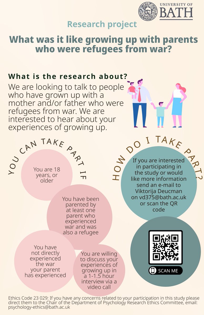 Trauma_Project's tweet image. 📢Call for study participants📢
Are you an adult child of refugees from war? Consider participating in our study! We are hoping that increasing understanding may help develop more support for such families.
#psychology #research #refugees #mentalhealth #MentalHealthAwareness