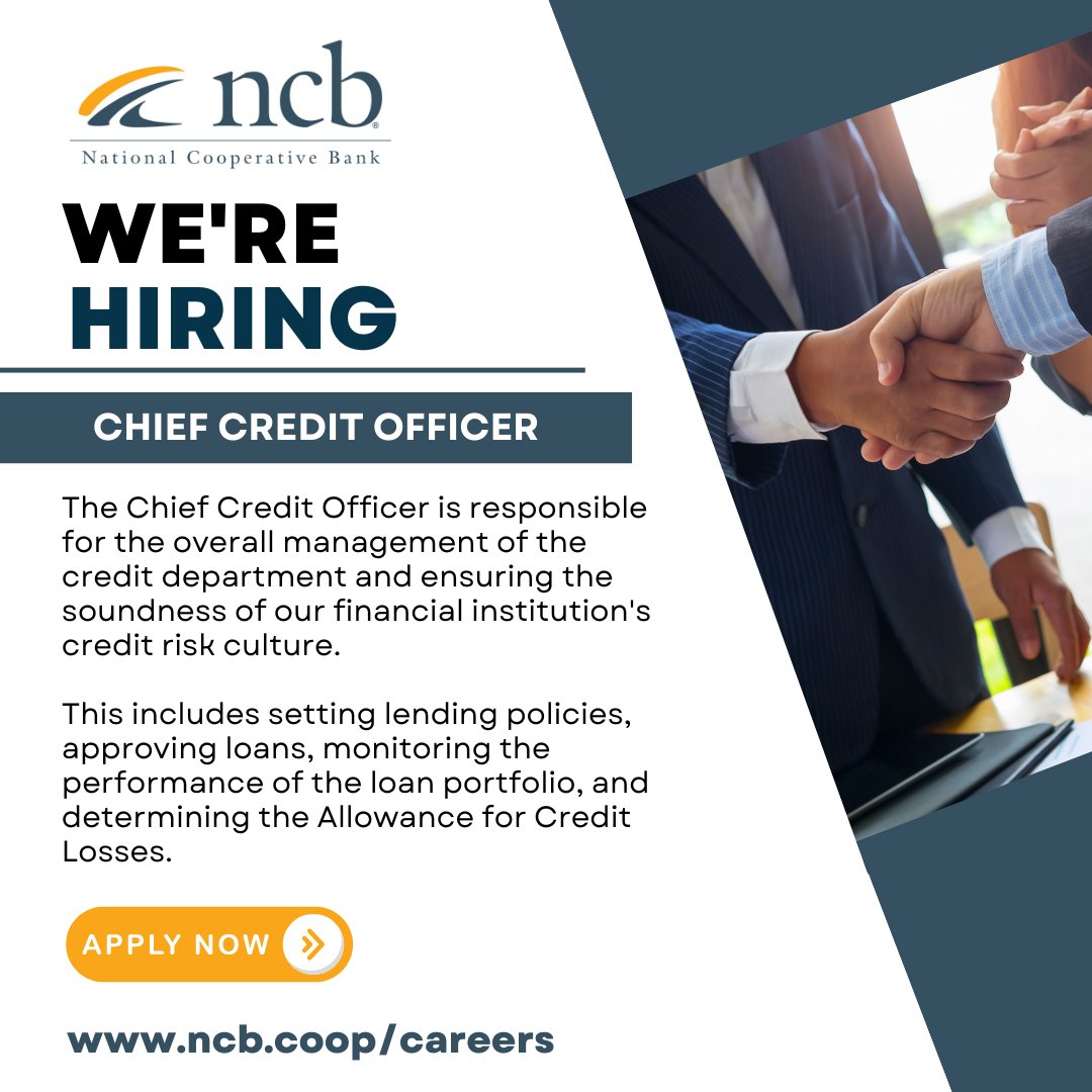 NCB is seeking a highly qualified &amp; experienced credit risk professional to join our organization as its Chief Credit Officer. If you are a strategic thinker with a strong analytical mind &amp; a passion to join a mission-focused financial institution, we would love to hear from you.