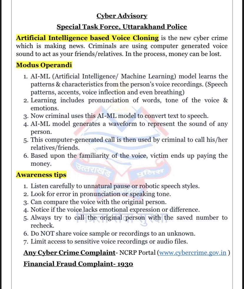 BasIndian's tweet photo. AI based voice cloning fraud #cyber #awareness https://t.co/wDYMkxLSog